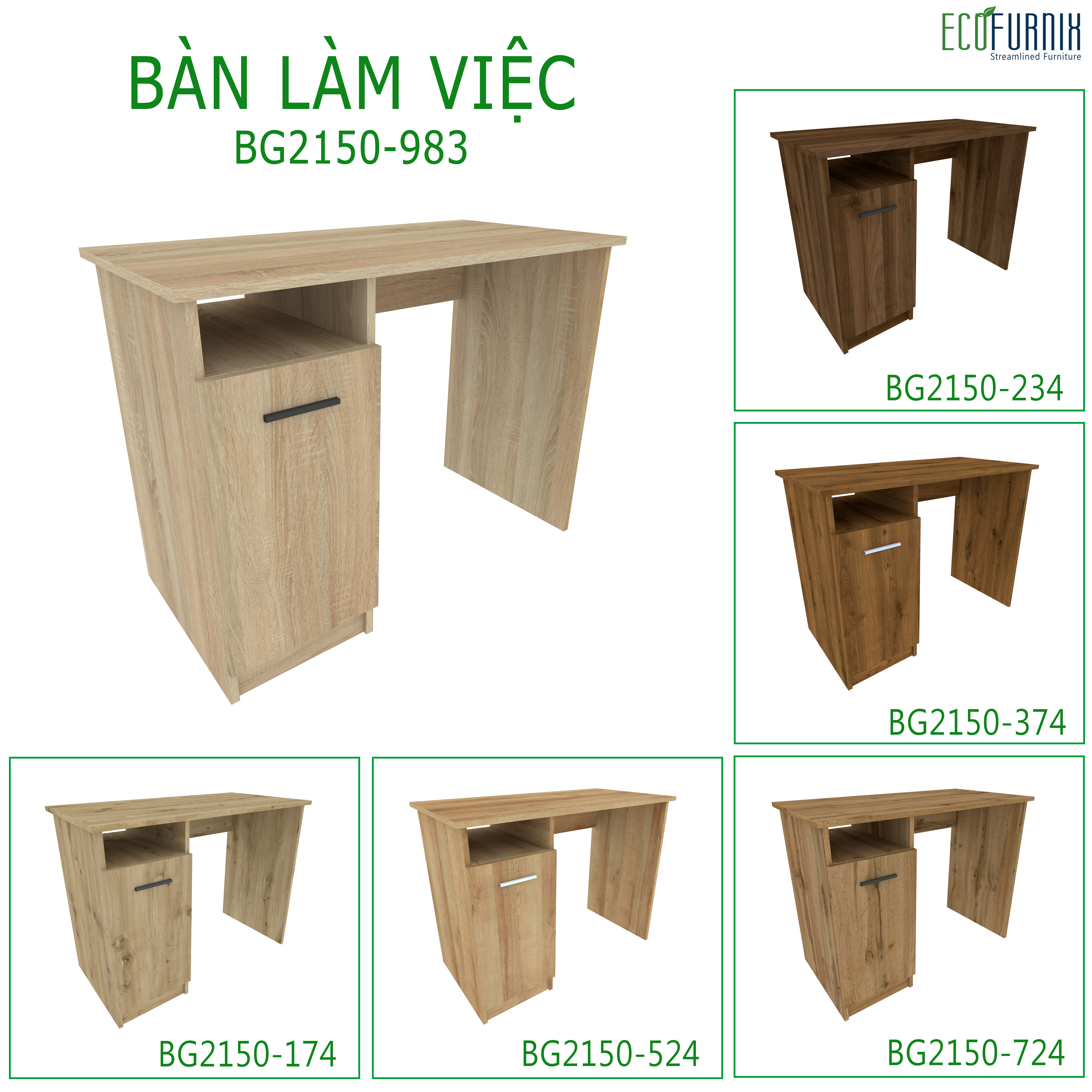BÀN LÀM VIỆC LIỀN HỘC TỦ ECOFURNIX BG2150