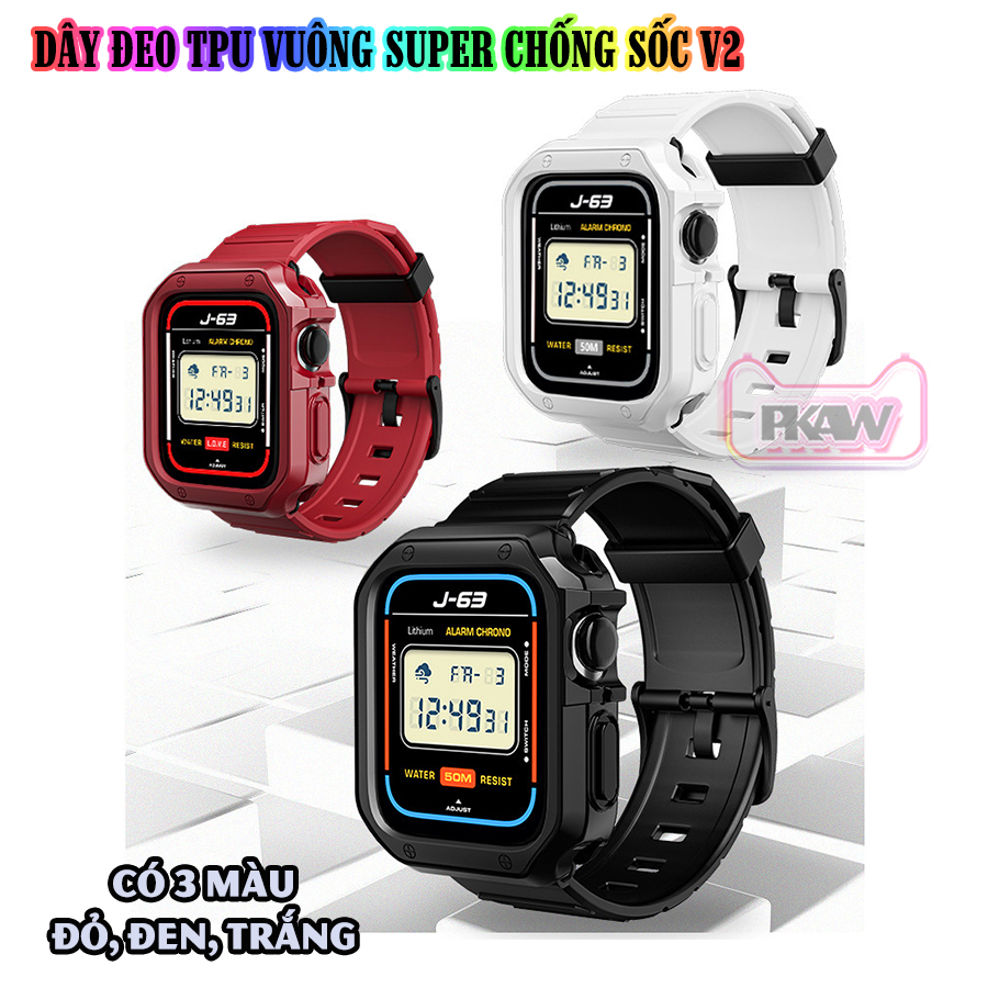 Dây Đeo khung ốp rời dành cho Apple Watch 7/6/5/4/3/2/1 size 38/40/41/42/44/45mm TPU vuông SUPER chống sốc V2 - nhiều màu