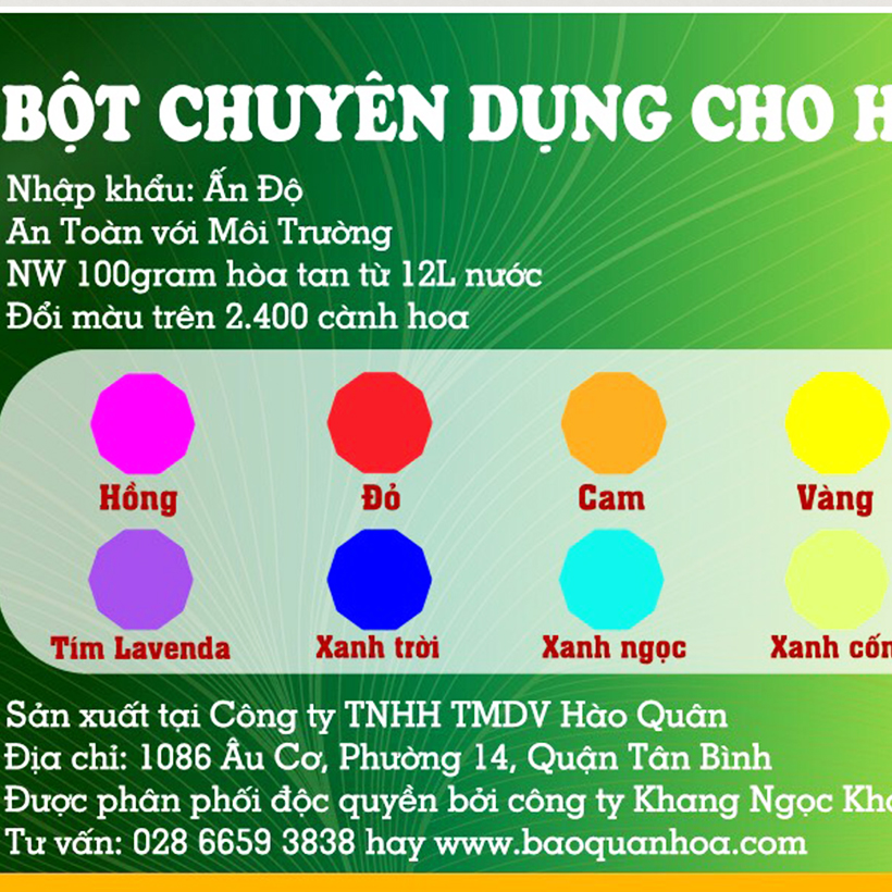 BỘT NHUỘM HOA TƯƠI “CHUYÊN NGHIỆP” GIÚP ĐỔI MÀU HOA CẮT CÀNH NHẬP KHẨU ẤN ĐỘ (HỦ 110GR)