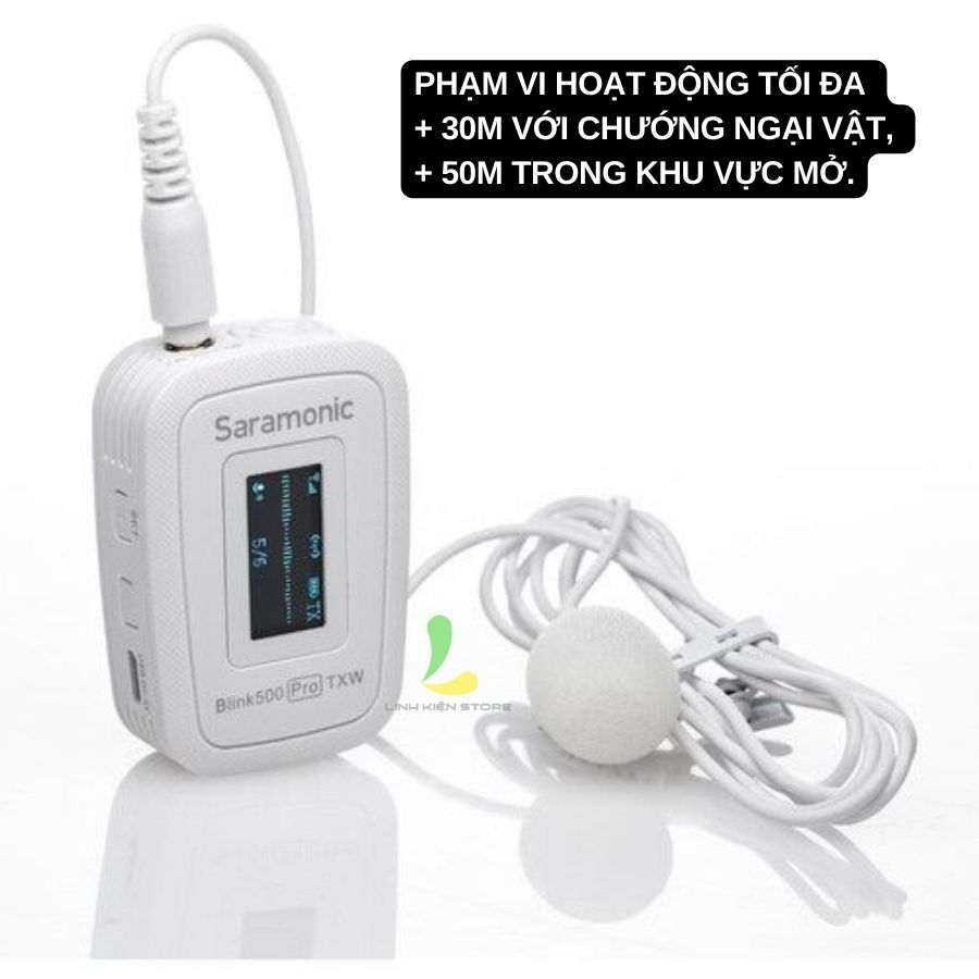 Micro thu âm Saramonic Blink 500 Pro B1W - Micro ghi âm tần số hoạt động 2.4GHz, pin 8 giờ tương thích nhiều thiết bị - Hàng nhập khẩu