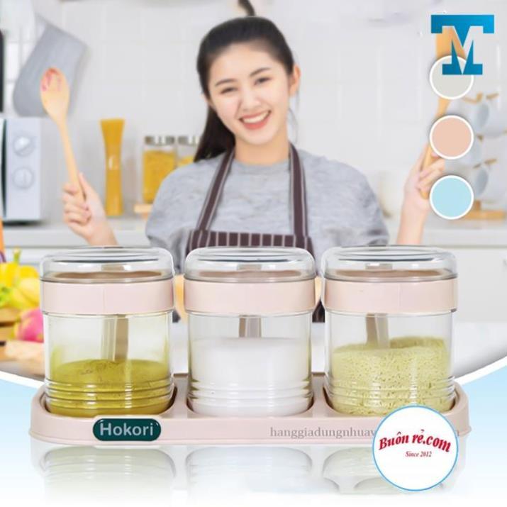 Bộ 3 lọ đựng gia vị có thìa hàng cao cấp Hokori Việt Nhật , Hũ đựng gia vị có nắp đậy tiện dụng bền đẹp -01476