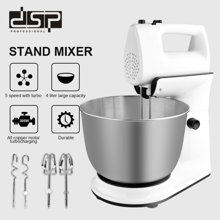 Máy trộn bột, đánh trứng cao cấp nhãn hiệu DSP KM3015 dung tích chứa 4 Lít, công suất 300W - Hàng Nhập Khẩu