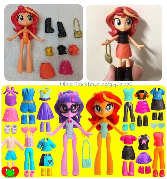 Set Búp bê 10cm kèm 10 món Phụ kiện Thời trang khác nhau - Nhân vật Sunset Shimmer tóc đỏ