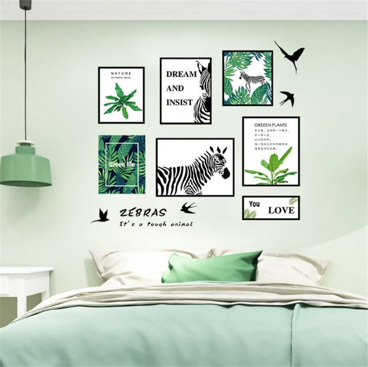 Decal dán tường khung tranh lá xanh green life