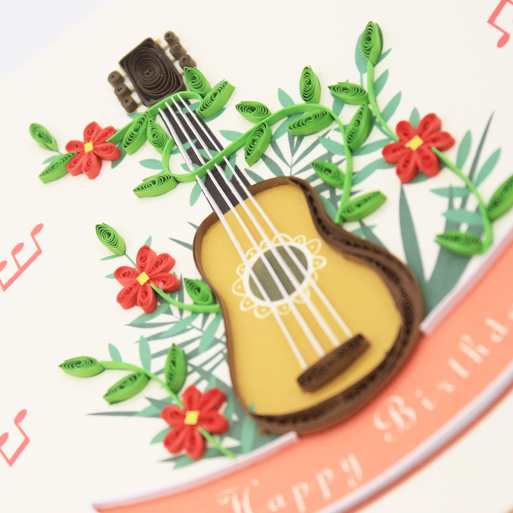 Thiệp Chúc Giấy Xoắn Thủ Công (Quilling Card) Đàn Guitar Chúc Mừng Sinh Nhật - Tặng Kèm Khung Giấy Để Bàn