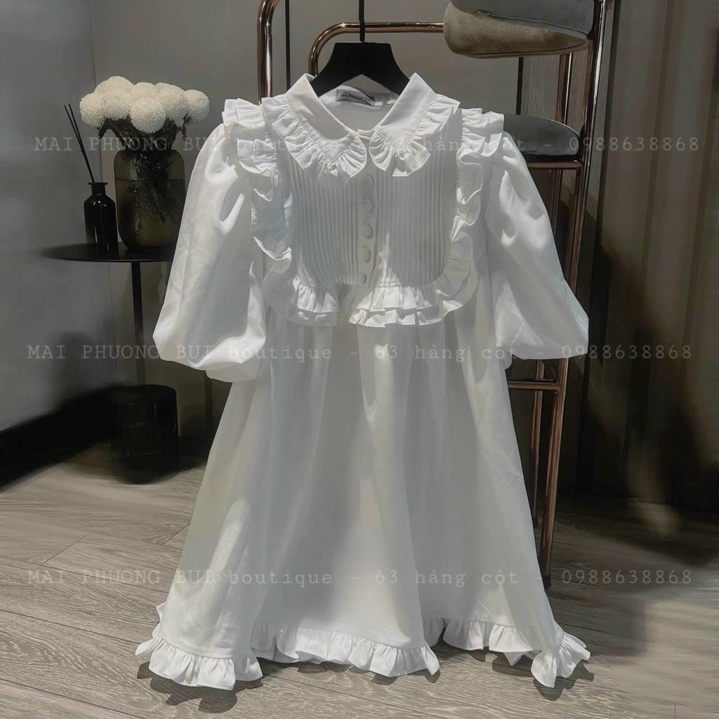 ĐẦM BABYDOLL CỔ SƠ MI CÓ BÈO NHÚNG TAY NGẮN BOCHUN DÁNG NGẮN PHỒNG CHO CÁC BÁNH BÈO NHÀ MEOWSHOP
