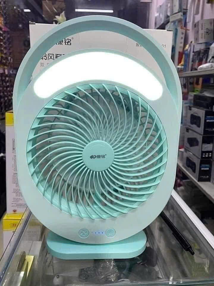 Quạt Sạc Tích Điện Có Đèn LED KM-F0336 - Quạt Tích Điện Cầm Tay Màu Xanh Để Bàn Tiện Lợi - HÀNG CHÍNH HÃNG MINIIN