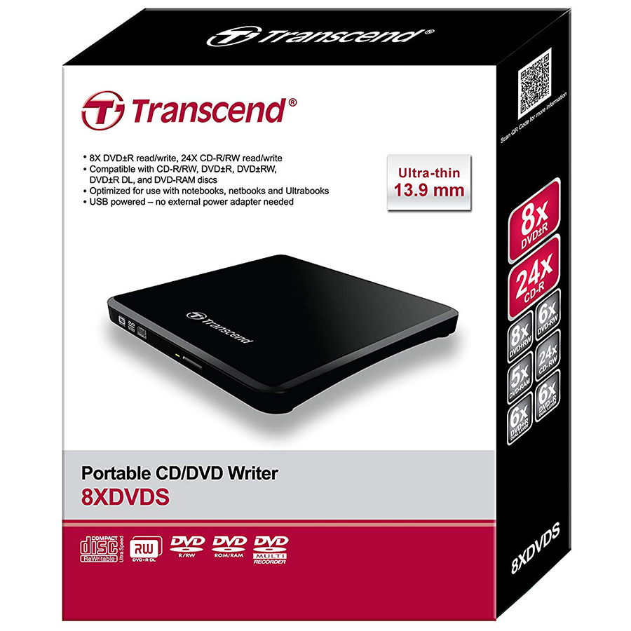 Ổ Đĩa Rời Đọc Và Ghi CD/DVD Transcend TS8X DVDS-K - Hàng Chính Hãng