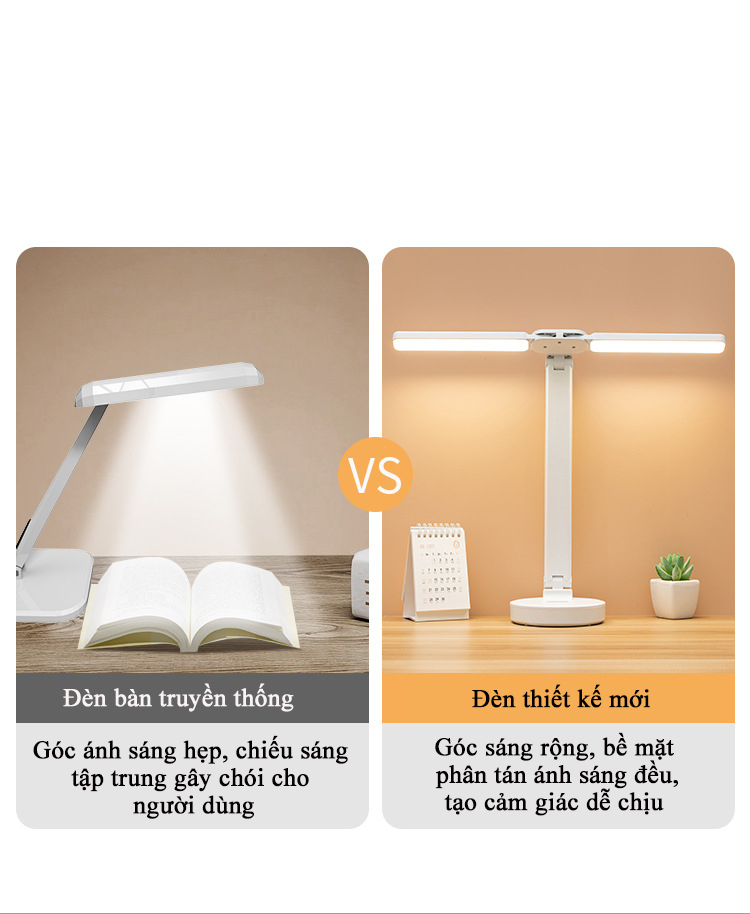 Đèn LED Để Bàn Học, Bàn Làm Việc, Thiết Kế Sáng Tạo Với 2 Thanh Led Rời, Chống Cận Thị, Phù Hợp Học Sinh, Sinh Viên, Văn Phòng, Cảm Ứng Tích Điện Pin - Hàng Chính Hãng KUNBE