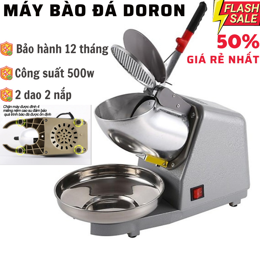 Máy Bào Đá Tuyết 2 Lưỡi DORON - Máy Xay Đá Giúp Làm Nhuyễn, Lưỡi Bằng Thép Sắc Bén Giúp Xay Mịn Đá Tuyết - Hàng Chính Hãng