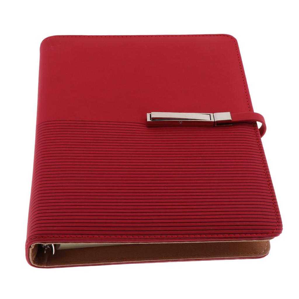 A5 Size Leather Notebook Loose Leaf Memo Diary Notebook with Buckle  Red