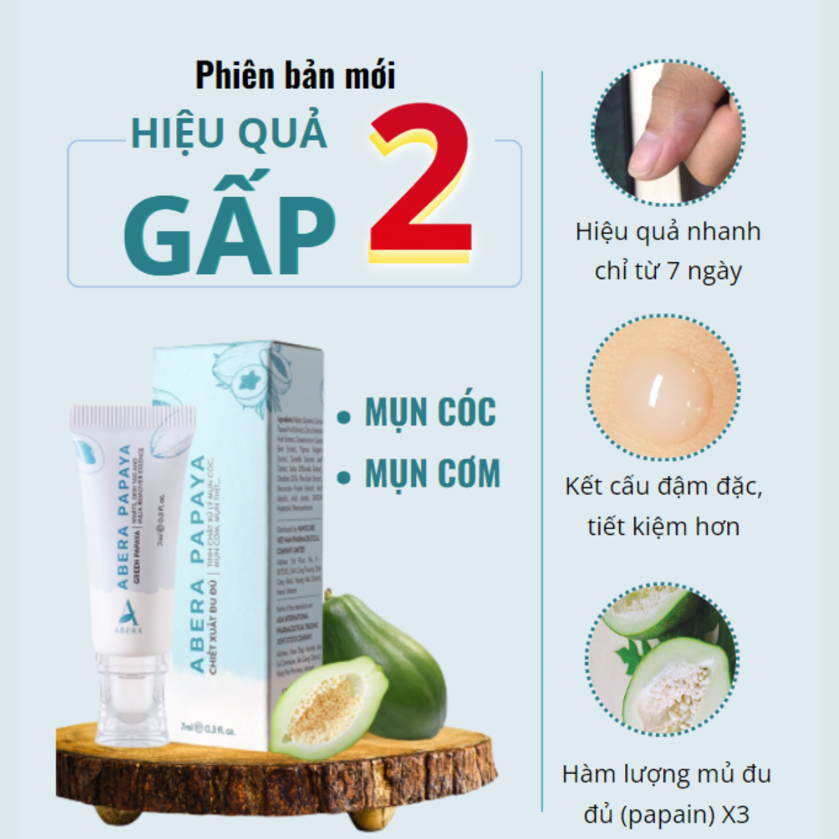 Tinh Chất Đu Đủ Xanh Abera Papaya 7ml - Tinh chất xử lý Mụn Cóc, Mụn Cơm,...