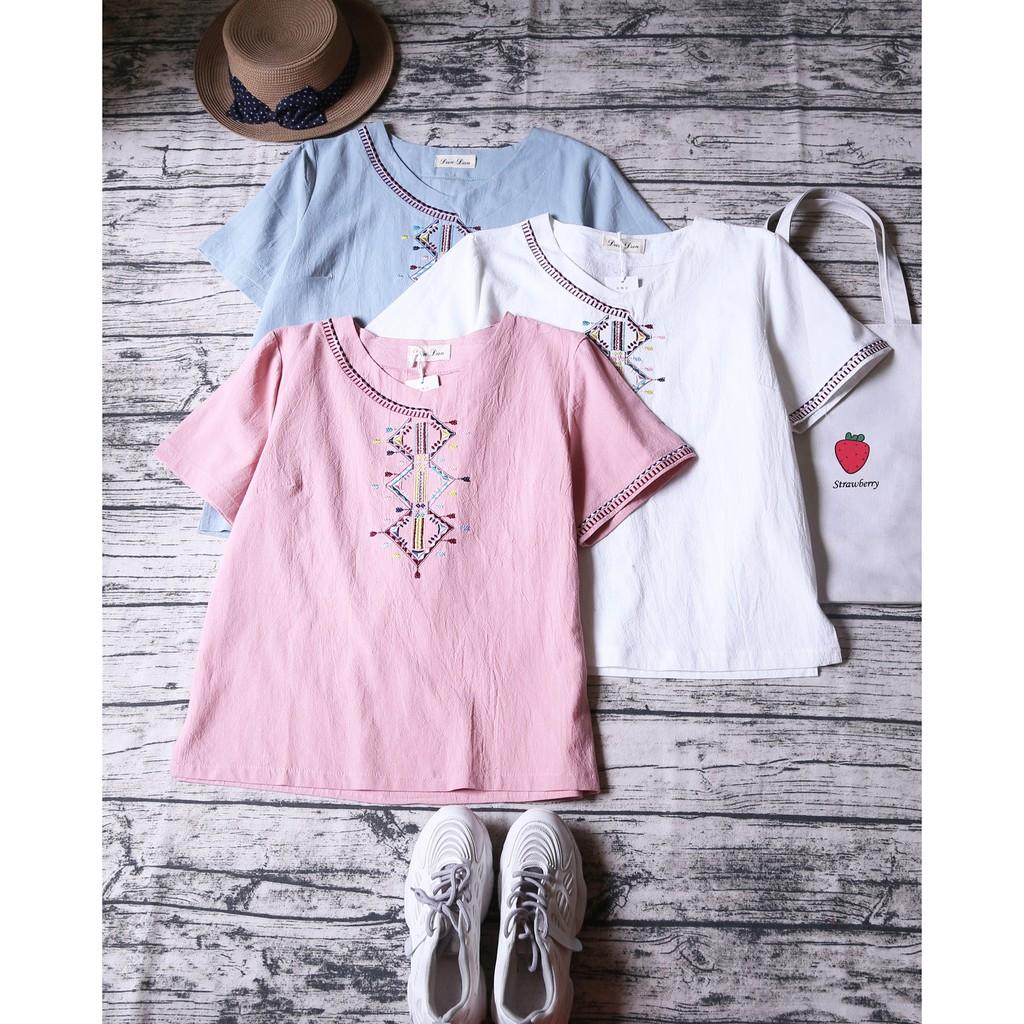 ÁO THÔ LINEN THÊU HỌA TIẾT VÀ VIỀN TAY