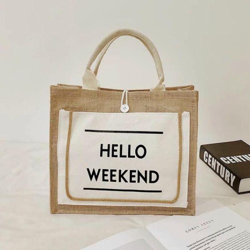 Túi Cói Hello Weekend Size 36cm Cao Cấp Siêu Xinh Thời Trang Hàn Quốc Loại Đẹp Dày Dặn (T046)