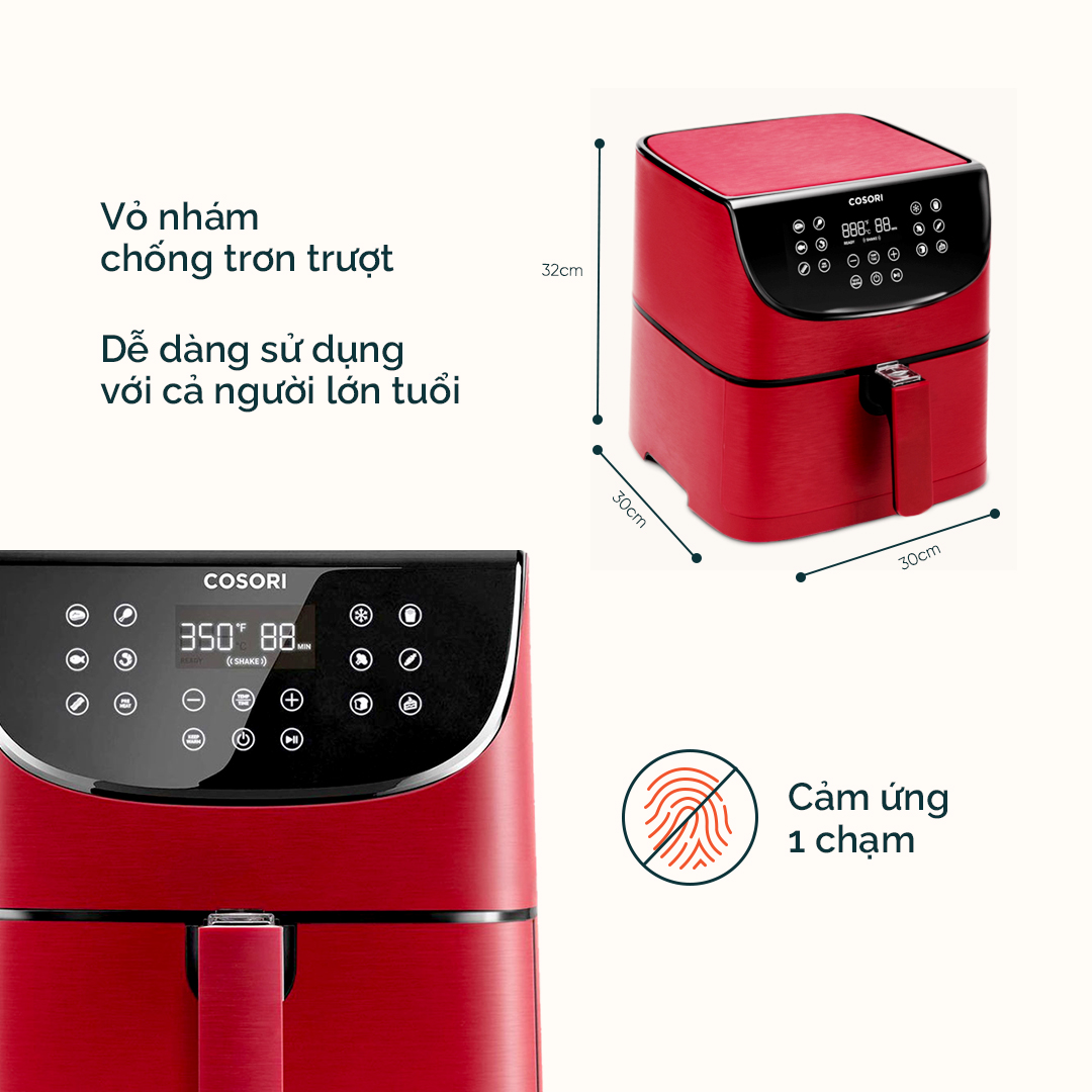 Nồi chiên không dầu điện tử Cosori CP158 - AF (5,5 Lít) màu đỏ - Hàng chính hãng bảo hành 2 năm