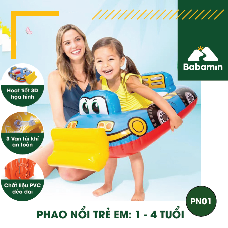 Phao Bơi Cho Bé 1, 2, 3, 4 Tuổi Chống Lật - Babamin - Bơm Hơi, Hoạt Hình Dễ Thương - PN01