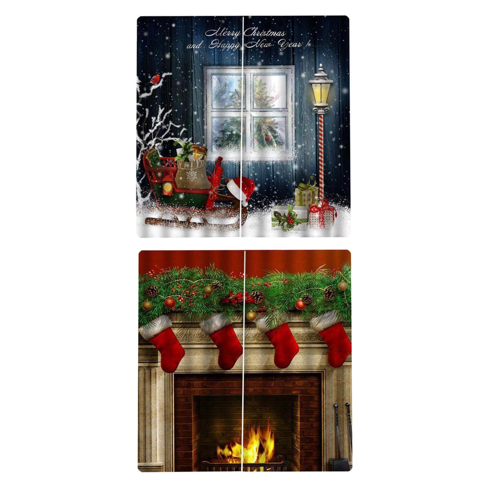 2Pieces Christmas Pattern Window Curtains Bedroom  Crafts Gifts