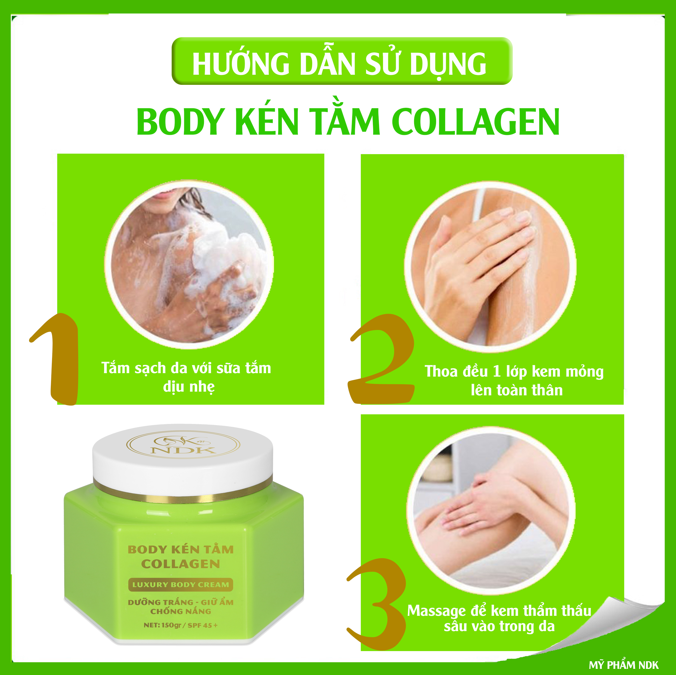 Combo 2 Kem Body Kén Tằm Collagen NDK Dưỡng Trắng Da Làm mịn Chống Nắng