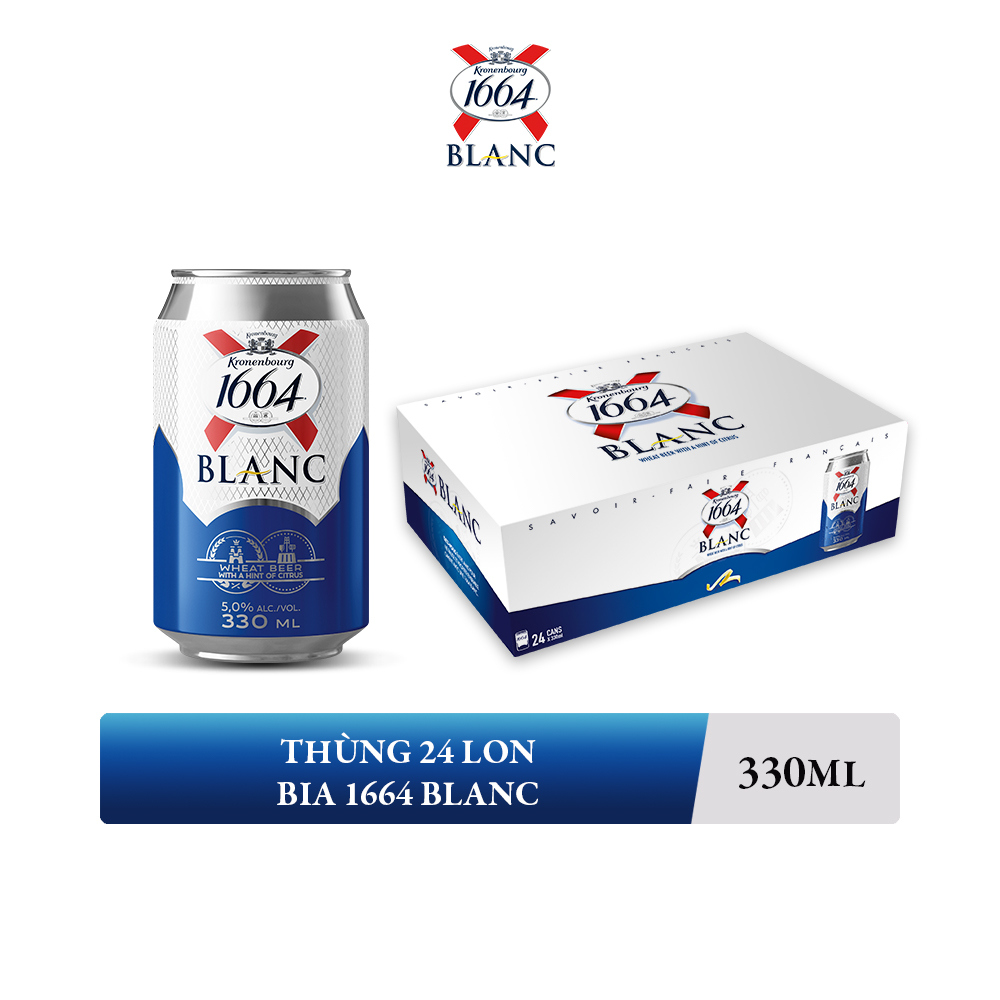 Nồng độ cồn 5% - Combo 02 Thùng Bia Kronenbourg 1664 Blanc - Thùng 24 lon 330ml