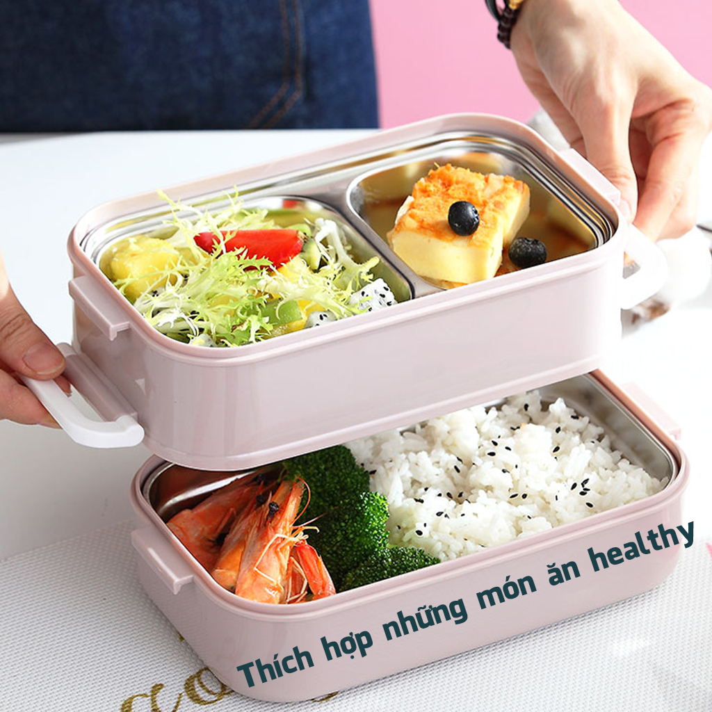 Hộp Đựng Cơm Văn Phòng 2 Tầng Lõi Rời Bằng Inox 304 Dung Tích 1600ml Thiết Kế Hiện Đại HC01