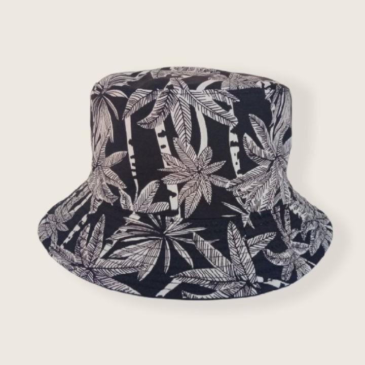 Mũ Bucket Unisex Màu Đen Trắng Chất Cotton Cao Cấp Mẫu Họa Tiết Cây Dừa