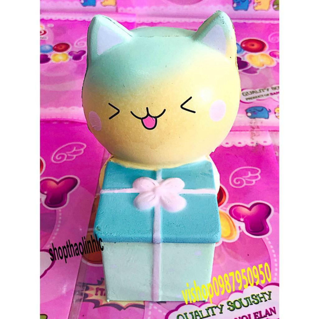 SQUISHY MÈO ấp ôm HỘP QUÀ XANH