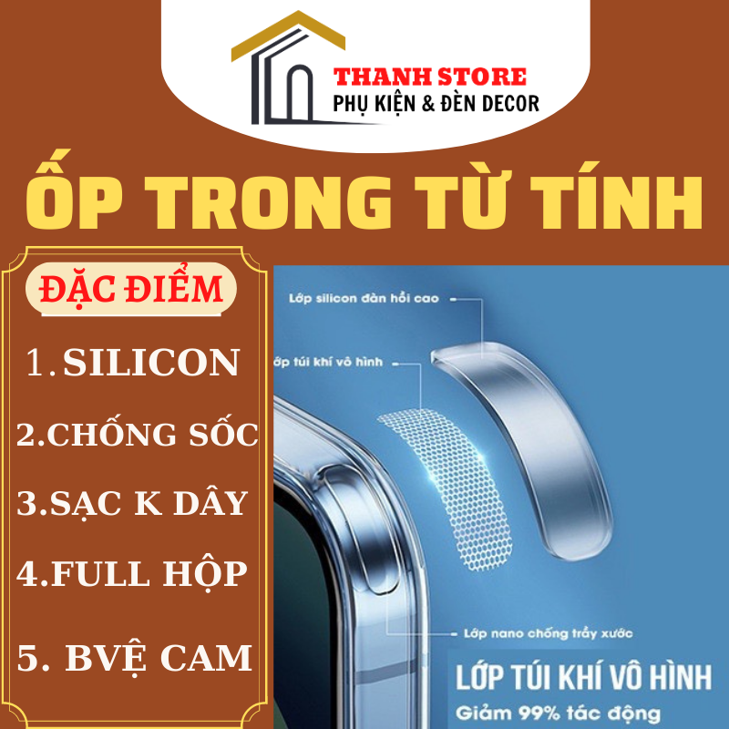 Ốp lưng điện thoại trong suốt hỗ trợ sạc từ tính cho iphone X/xsmax/11/12/13/14/pro/max/14promax