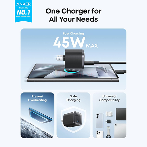 Cốc sạc Anker Nano 1C Compact Fast Charger 45W A2692 - Hàng chính hãng