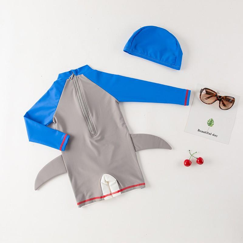 Set đồ bơi hình cá mập hàng tiêu chuẩn xuất Châu Âu kèm mũ cho bé từ 12-28kg