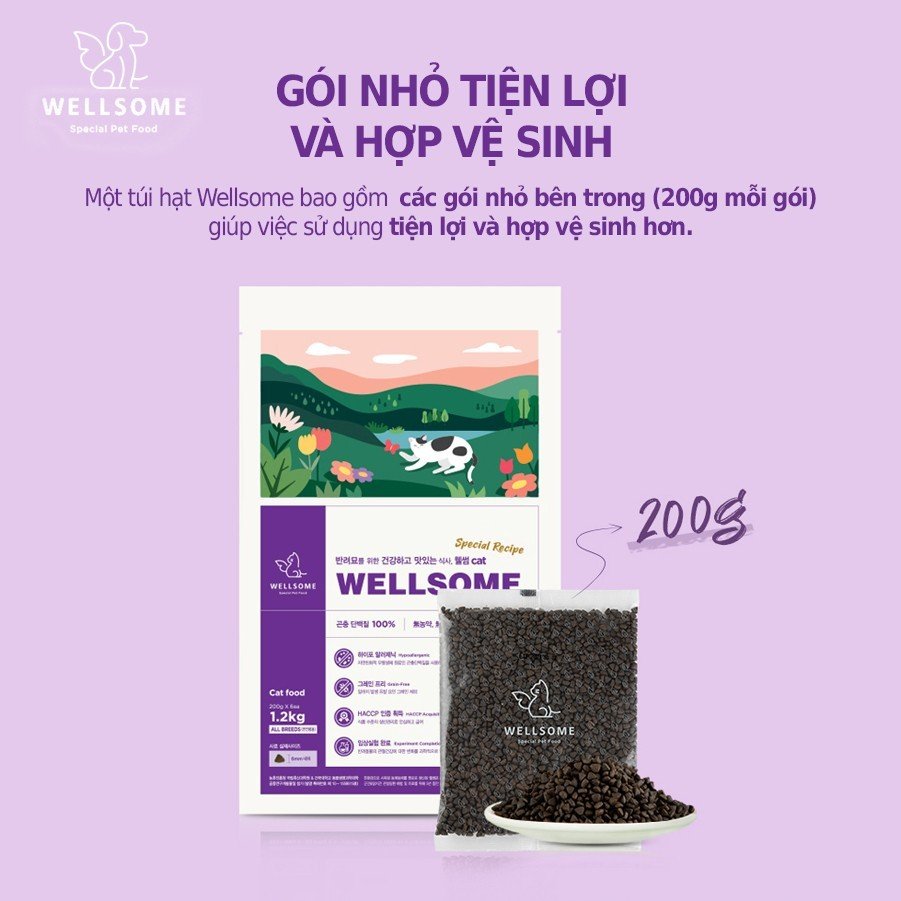 Thức ăn hạt cho mèo WELLSOME 100% proteein côn trùng 1,2kg