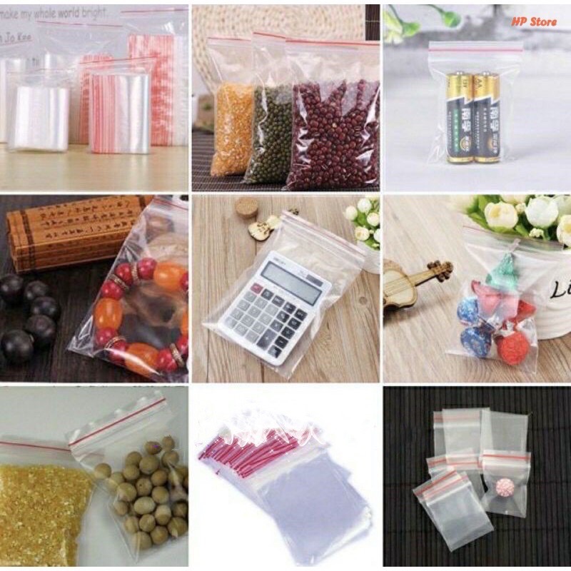 100g Túi Zip Trong Chỉ Đỏ To Size 14cm x 9cm (Zipper Dày Dặn, Tiện Lợi Đựng Các Món)