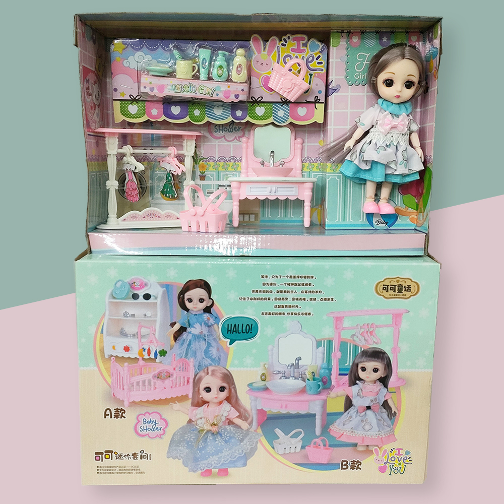 Hộp Búp Bê Loli Cao 15cm 20 khớp có mắt gắn Búp bê Cao Cấp Giường Tủ Phụ Kiện