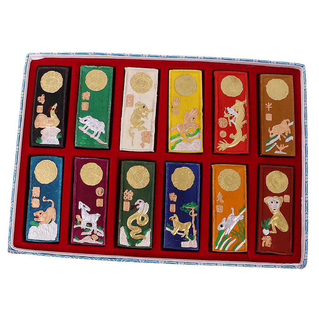 Bộ 7 màu mực tranh thư pháp chạm khắc cung hoàng đạo