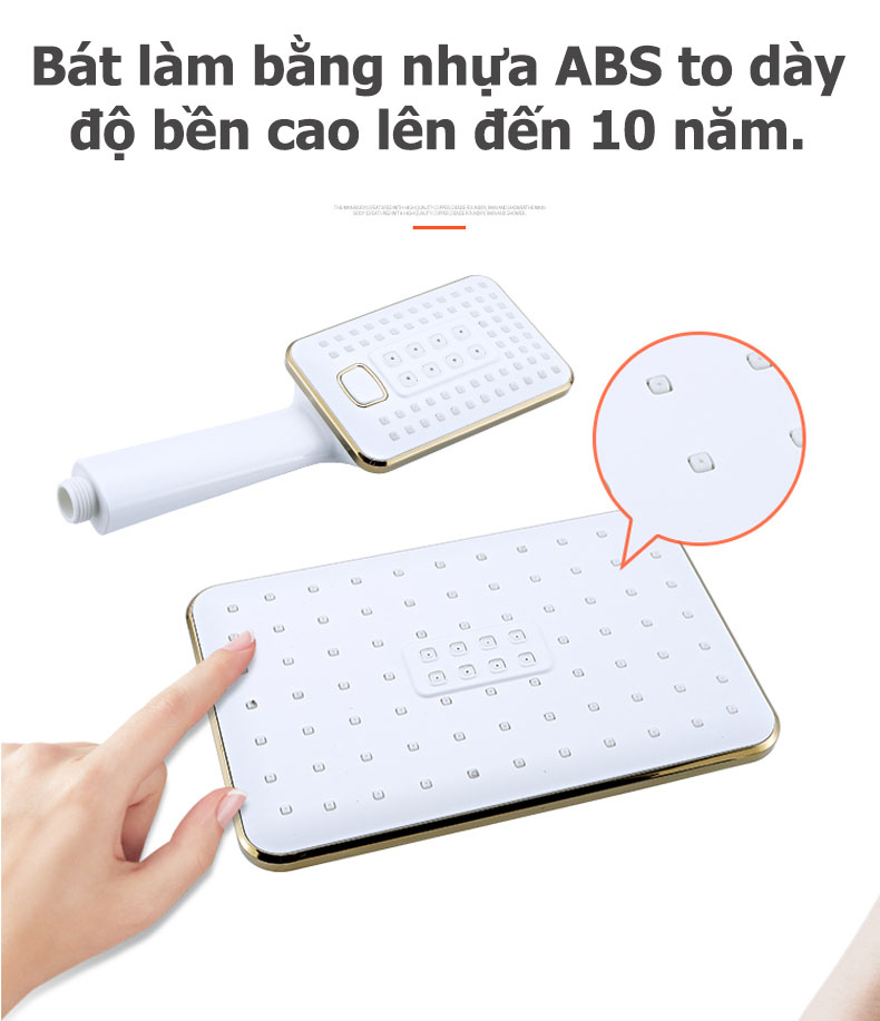 Bộ sen cây tắm đứng nóng lạnh Đồng Sơn tính điện Màu trắng HCN Hiển thị nhiệt Độ - Hàng Chính Hãng