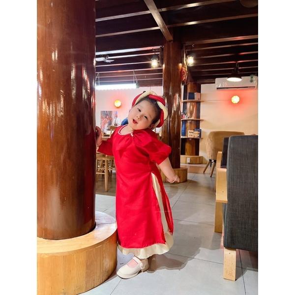 Áo dài đỏ bé gái tặng kém mấn rất xinh cho mùa lễ,tết