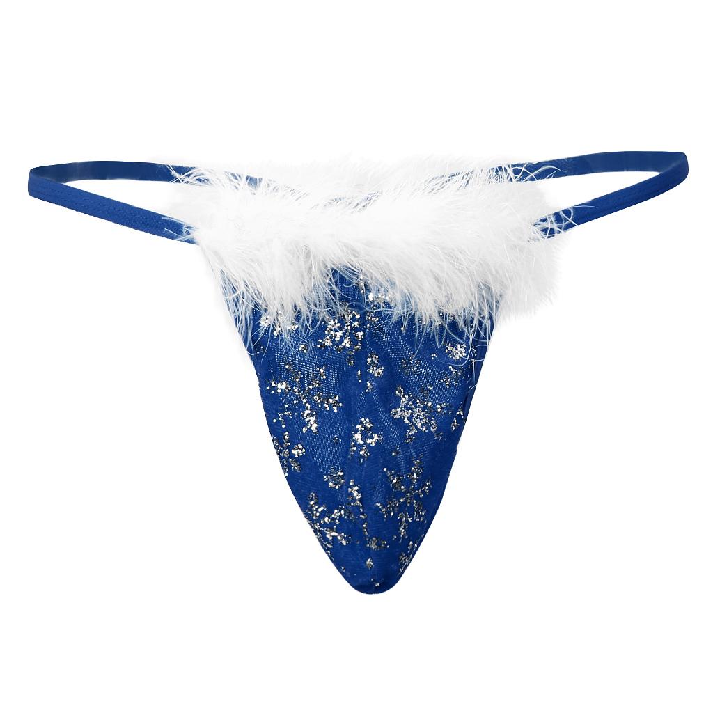 Men's Christmas Snowflake Underwear Bikini Briefs G-String Thongs Dark Blue