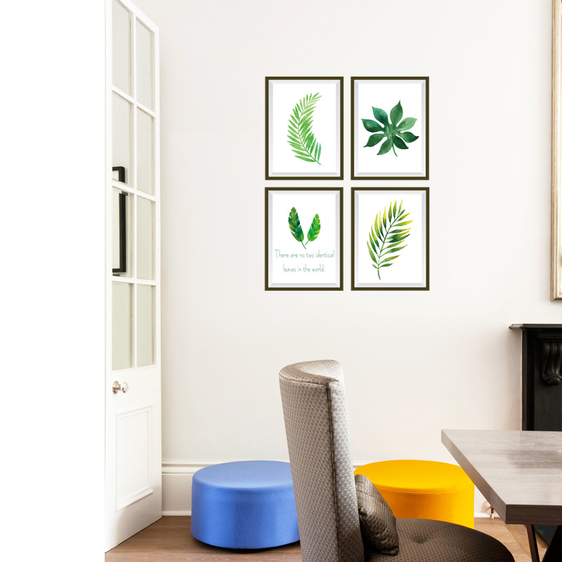 Decal dán tường 3D set 4 tấm khung tranh lá dương sĩ DKN125