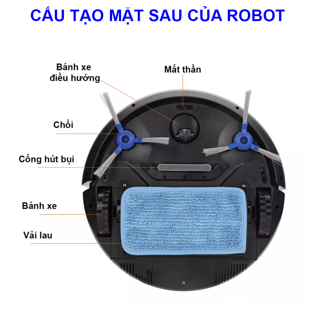 Robot hút bụi lau nhà thông minh tự động HC002 lau khô ướt sạc tự động cảm biến chống rơi, lực hút mạnh.hoạt động theo lập trình sẵn, tự động sạc khi hết pin.