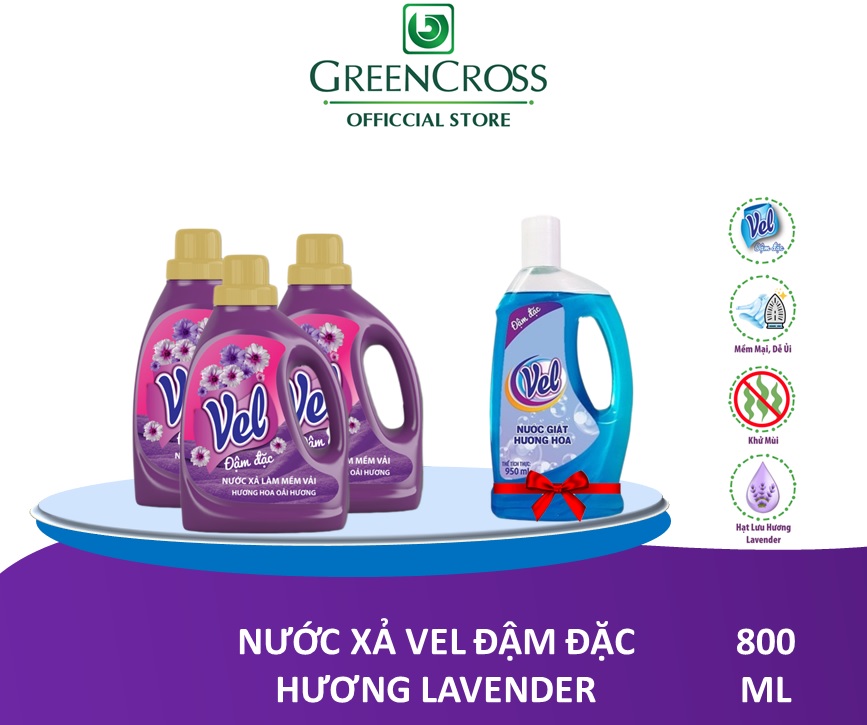 COMBO 3 CHAI NƯỚC XẢ VEL ĐẬM ĐẶC 800ML - TẶNG 1 CHAI  NƯỚC GIẶT VEL 950ML