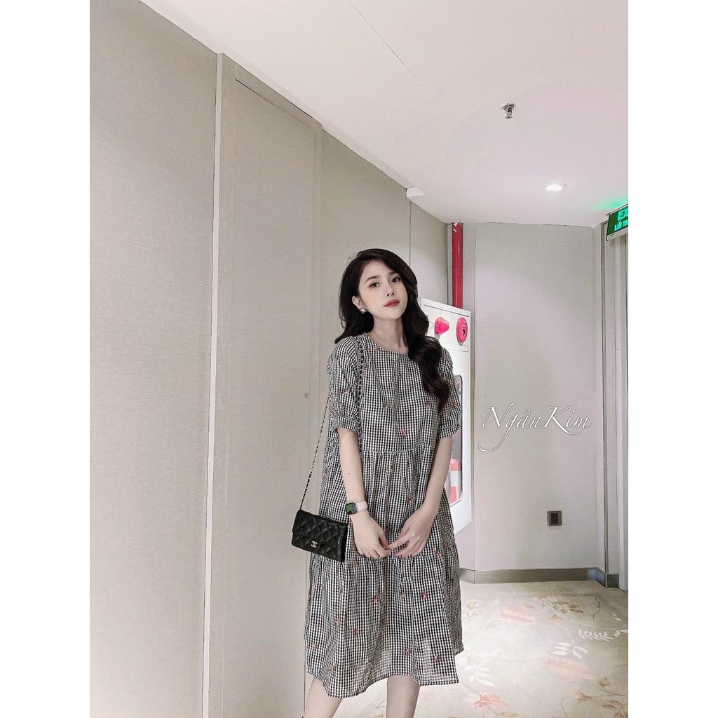 Váy bầu kẻ sọcthiết kế sang chảnh mặc đi làm đi chơi đều được