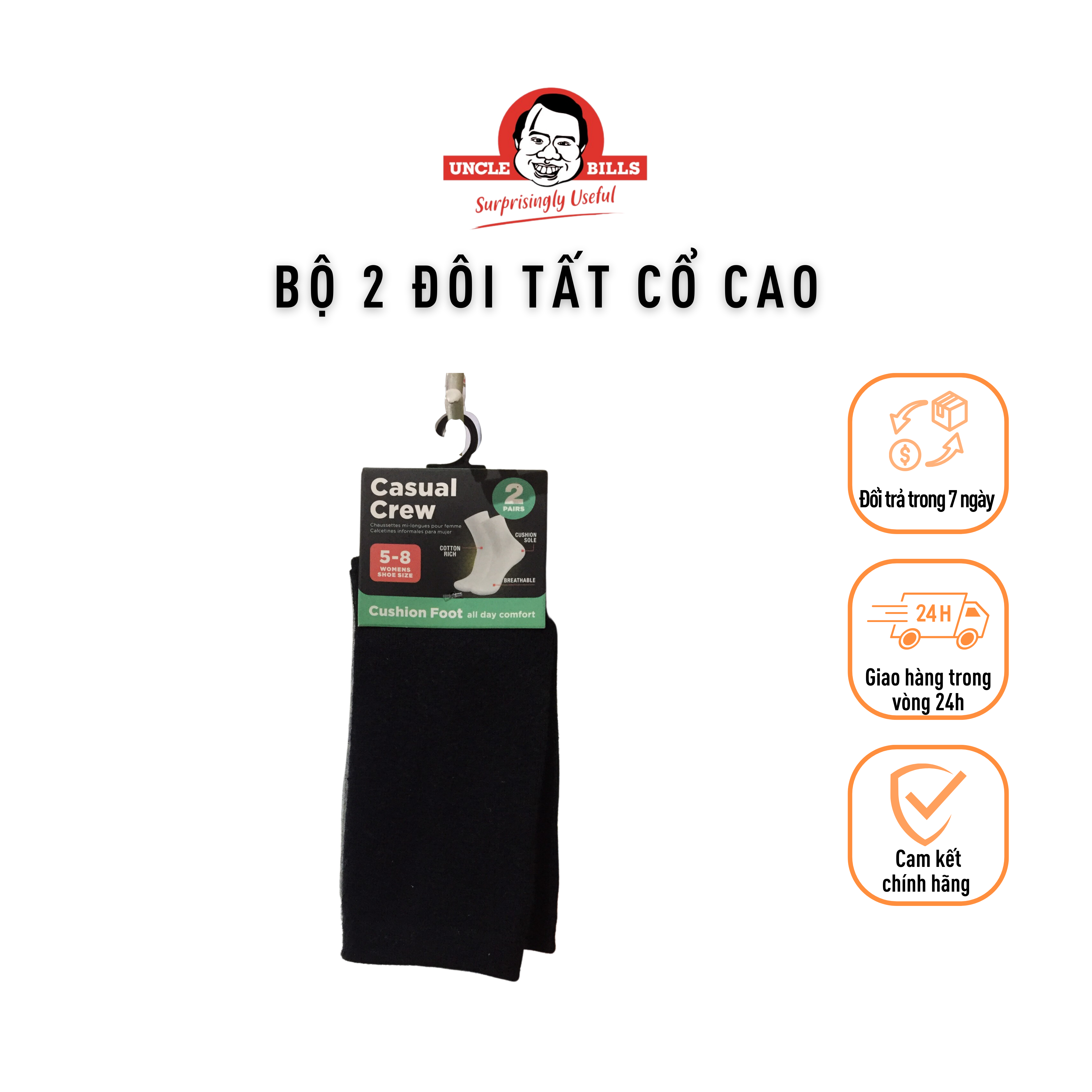 Bộ 2 đôi tất nữ cổ cao size 5-8 20cm CS0850