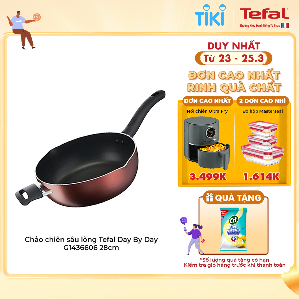 Chảo chiên sâu lòng Tefal Day By Day G1436606 28cm - Lớp phủ Titanium nonstick mang lại khả năng chống dính tuyệt vời và độ bền vượt trội - Hàng chính hãng