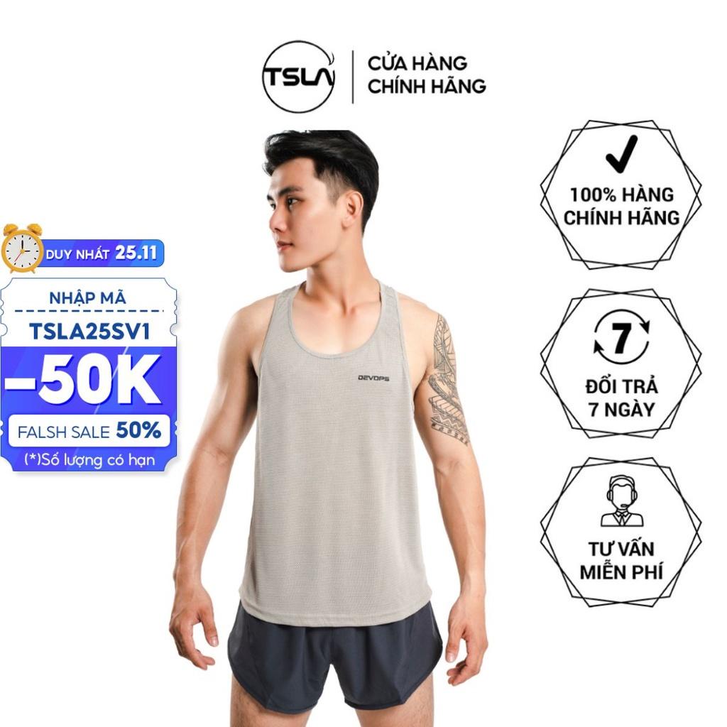 Áo thể thao ba lỗ nam Tsla Devops form rộng dạng lưới mặc tập gym work out yoga - Xám