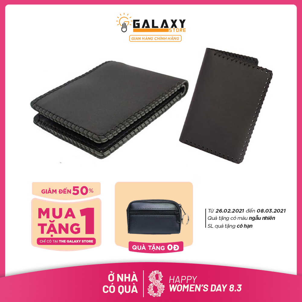Combo Bộ Đôi Ví Nam Handmade Cao Cấp Galaxy Store Lớn Và Nhỏ Da Bò Thật