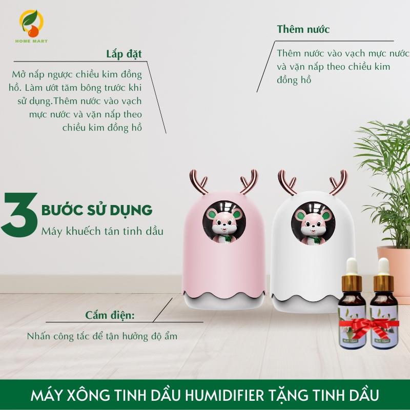 Máy xông tinh dầu Mini - hình chuột HUMIDIFIER 300ml dễ thương, tự động ngắt khi hết nước