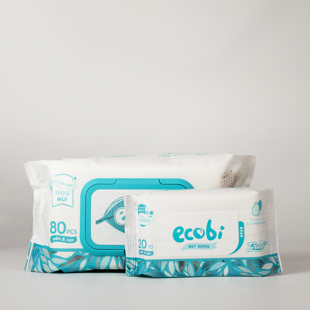 Khăn giấy ướt cho bé Ecobi gói 80 tờ Không mùi không cồn không paraben an toàn cho da của bé
