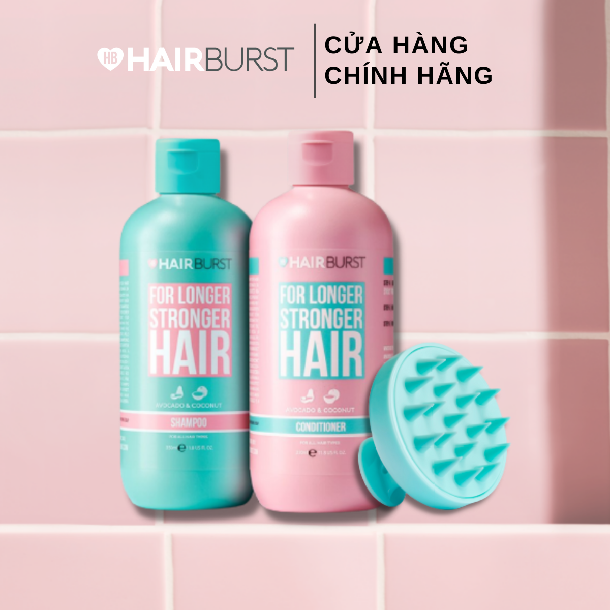 Combo chăm sóc da đầu set gội xả 350ml/chai + lược gội đầu Hairburst