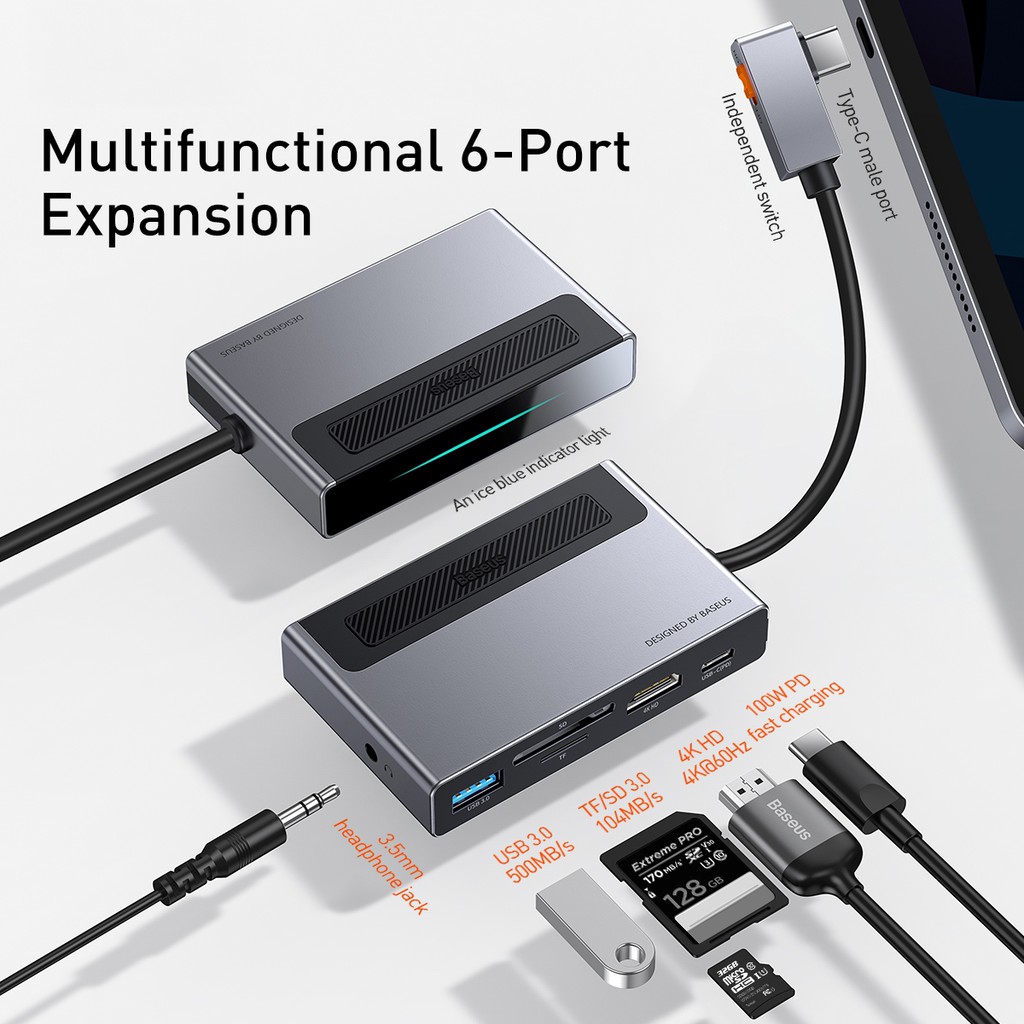 Hub chuyển đổi 6 trong 1 Baseus Magic Multifunctional có kẹp giữ tiện lợi . HÀNG CHÍNH HÃNG