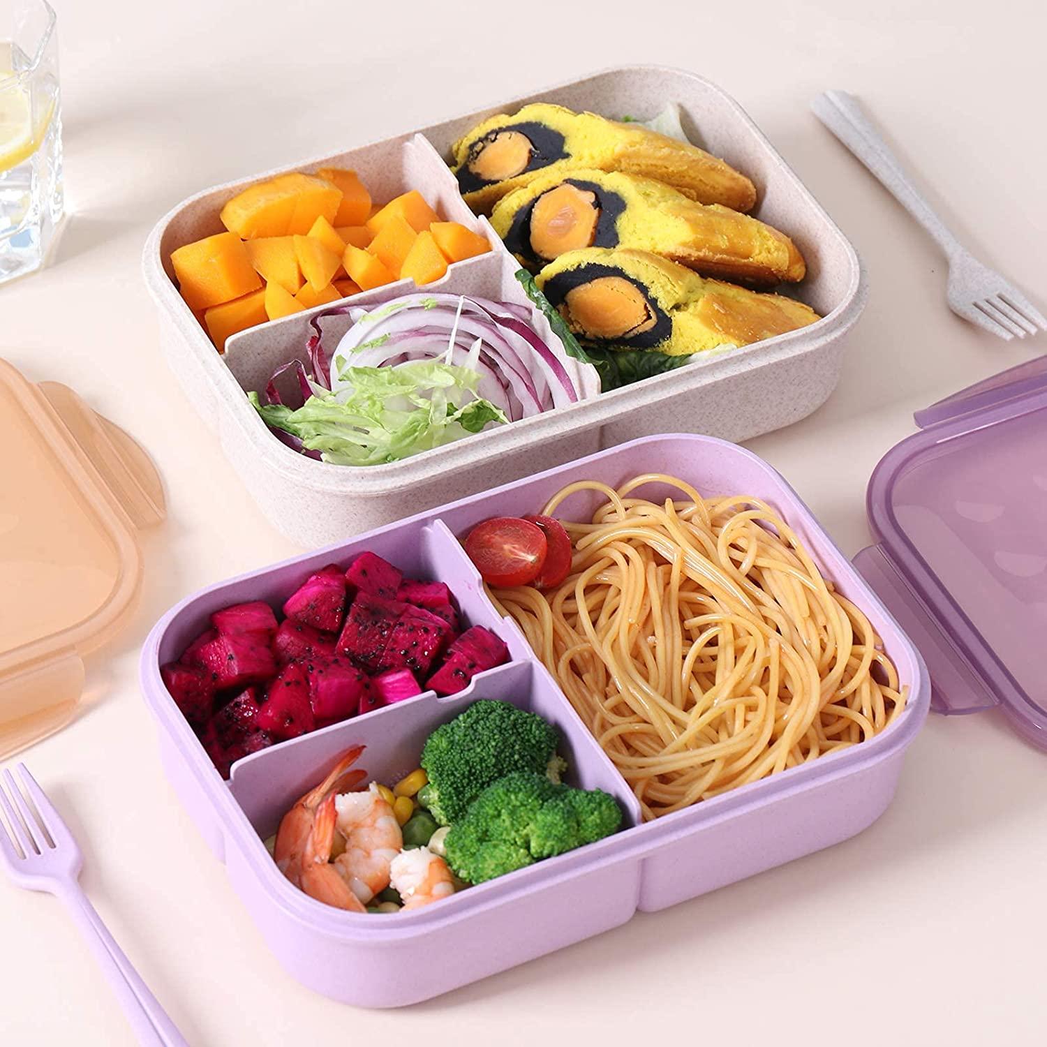 Hộp cơm Bento, Hộp cơm trưa cho trẻ em, Bữa trưa 3 ngăn có thể tái sử dụng với dĩa