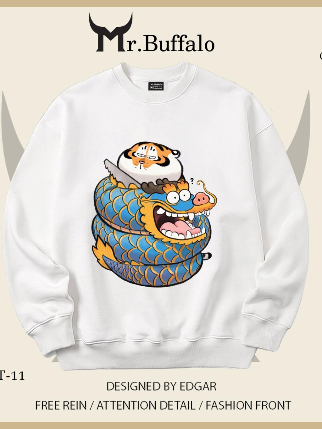 Áo Sweater Hổ béo ngây thơ và rồng cute Mr.Buffalo - VT12 Trắng, VT12 Trắng